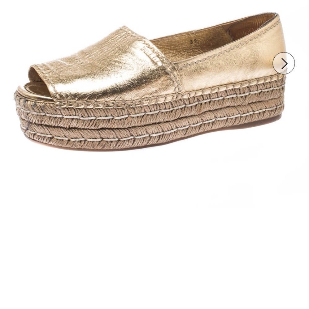 Prada gold metallic leather peep toe platform